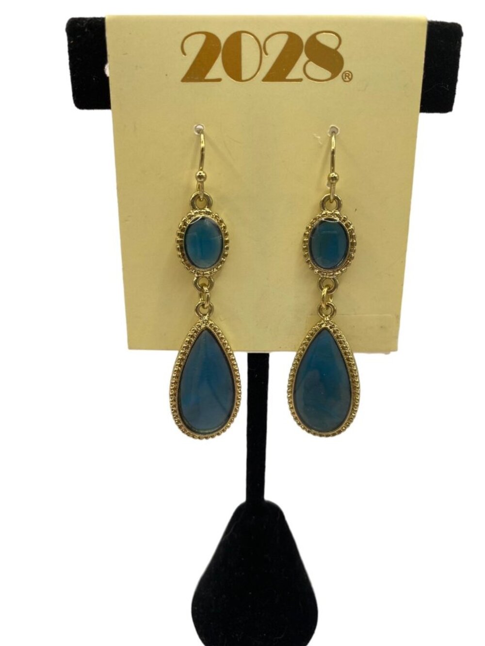 2028 Silver Tone &Blue 2 1/4” Dangle/Drop Earrings
